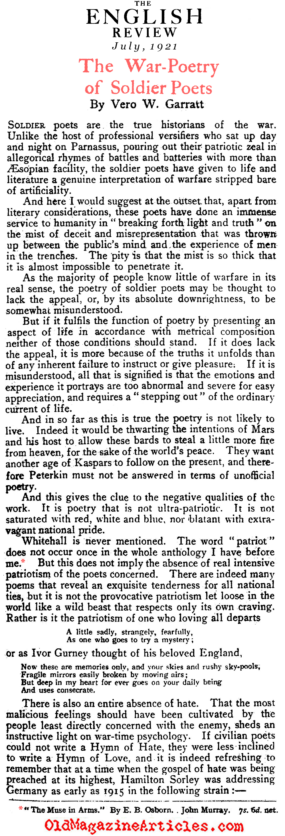 The War-Poetry of the Soldier-Poets (The English Review, 1921)